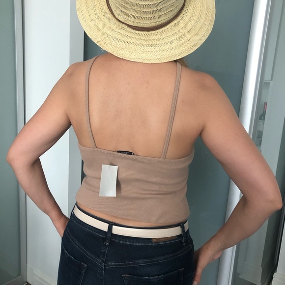 Zara Tan Cotton Top with Neck Straps - Picture 5 of 8